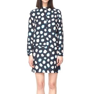 COS Navy Long-Sleeve Shift Dress with Light Blue and White Spot Print